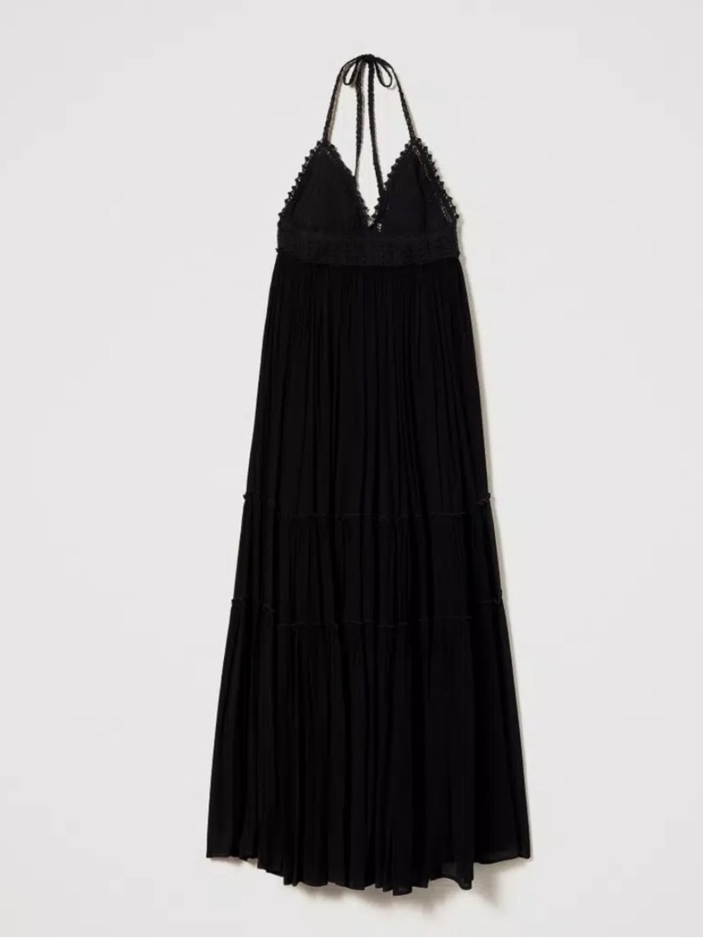 SARALAM Black Crochet Halter Midi Dress Hand crafted - cotton